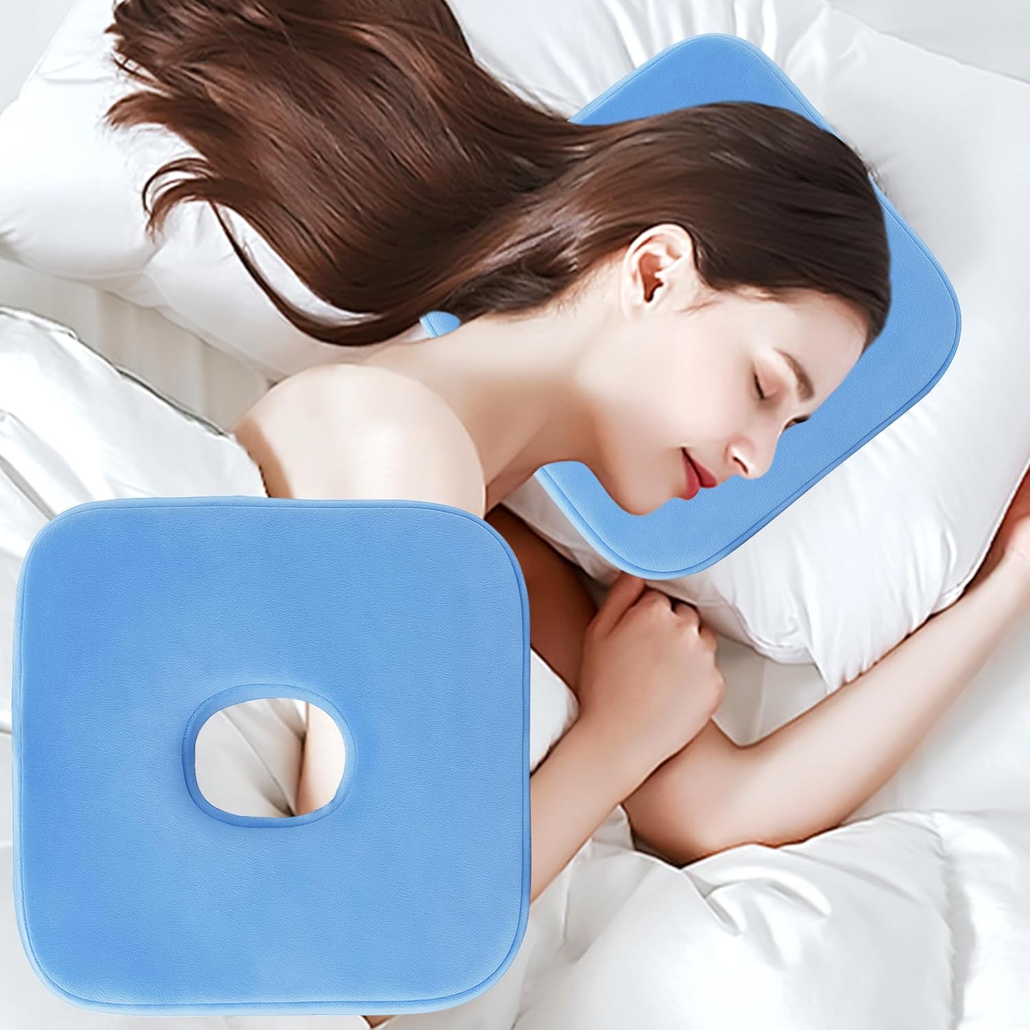 Color-​SPRING SEAON Ear Piercing Pillow for Side Sleepers - Memory Foam with Ear Hole 9x9 Inch - SpringSeaon
