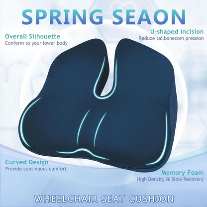 SPRING SEAON Wheelchair Seat Cushion - Cool Fabric Ergonomic Memory Foam Chair Pad
