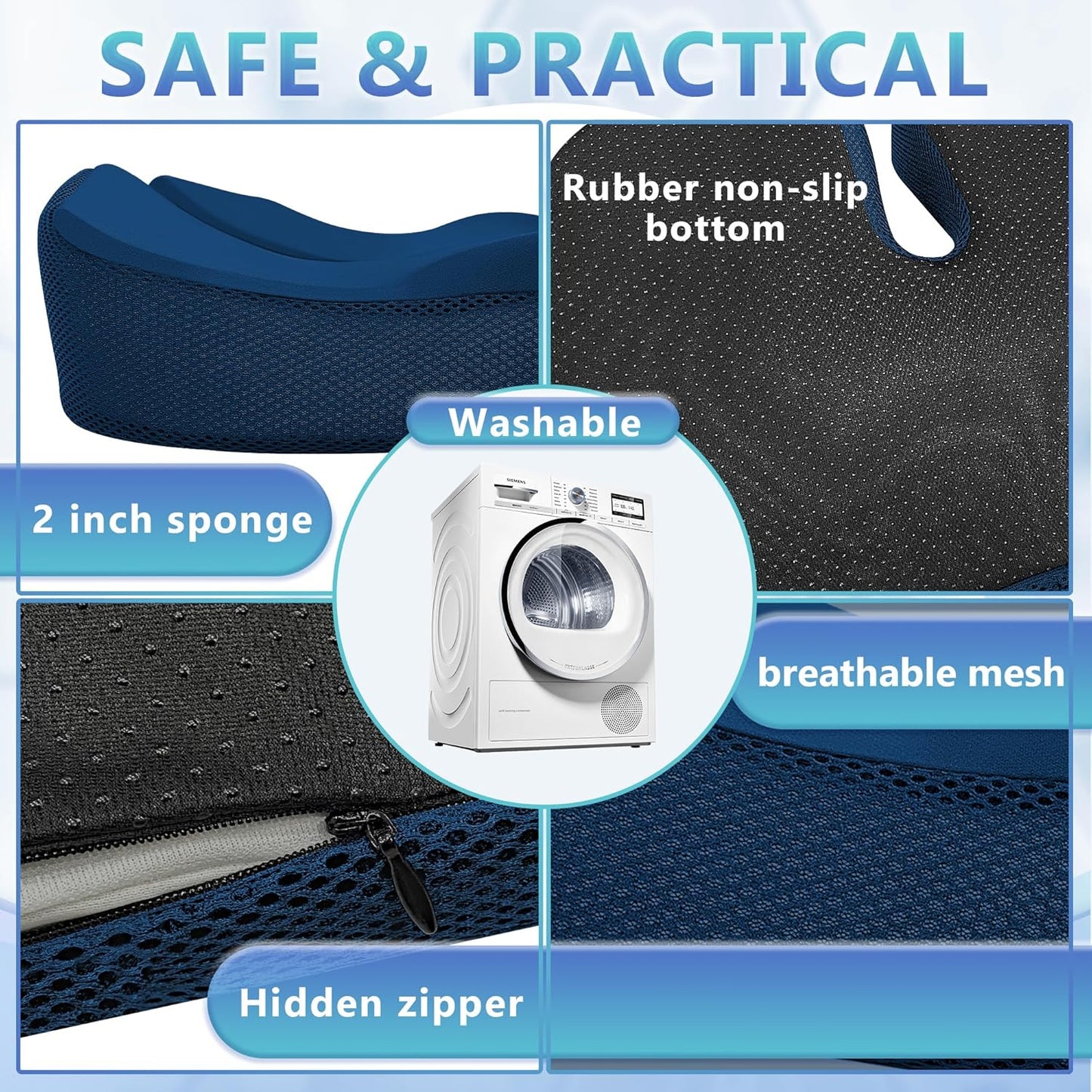 SPRING SEAON Wheelchair Seat Cushion - Cool Fabric Ergonomic Memory Foam Chair Pad