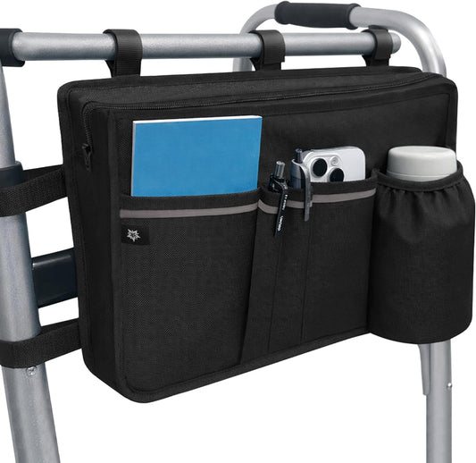 Walker Bag with Cup Holder - Water Resistant Organizer Storage Pouch for Folding Walkers Rollator