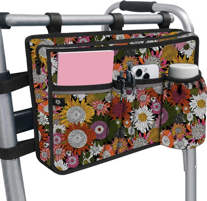 Walker Bag with Cup Holder - Water Resistant Organizer Storage Pouch for Folding Walkers Rollator