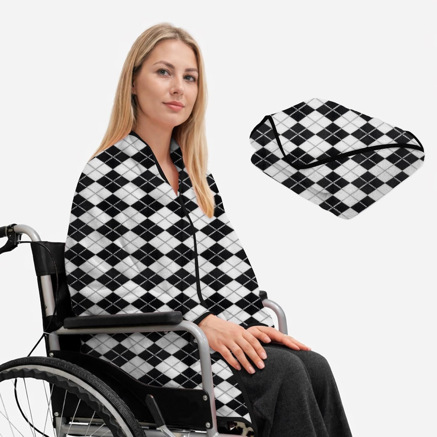 SPRING SEAON Wearable Wheelchair Blanket - Soft Fleece Shawl Poncho with Snaps Knee-Length
