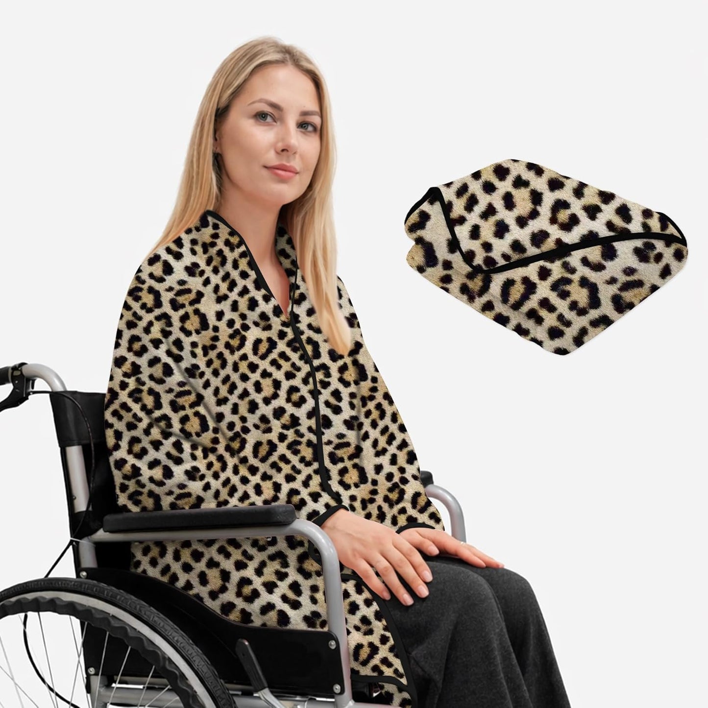 SPRING SEAON Wearable Wheelchair Blanket - Soft Fleece Shawl Poncho with Snaps Knee-Length