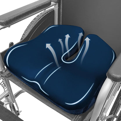 SPRING SEAON Wheelchair Seat Cushion - Cool Fabric Ergonomic Memory Foam Chair Pad with Non-Slip Bottom
