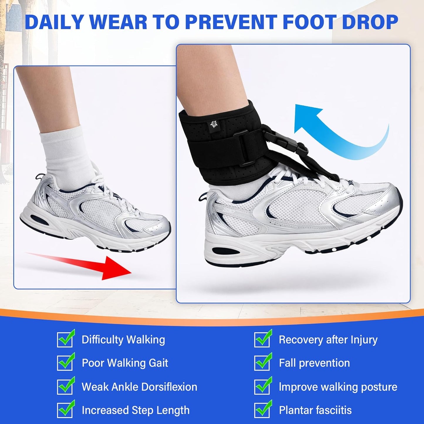 SPRING SEAON Adjustable Foot Support Sleeve - Unisex Left/Right for Walking with Shoes Comfort Cushion (Black)