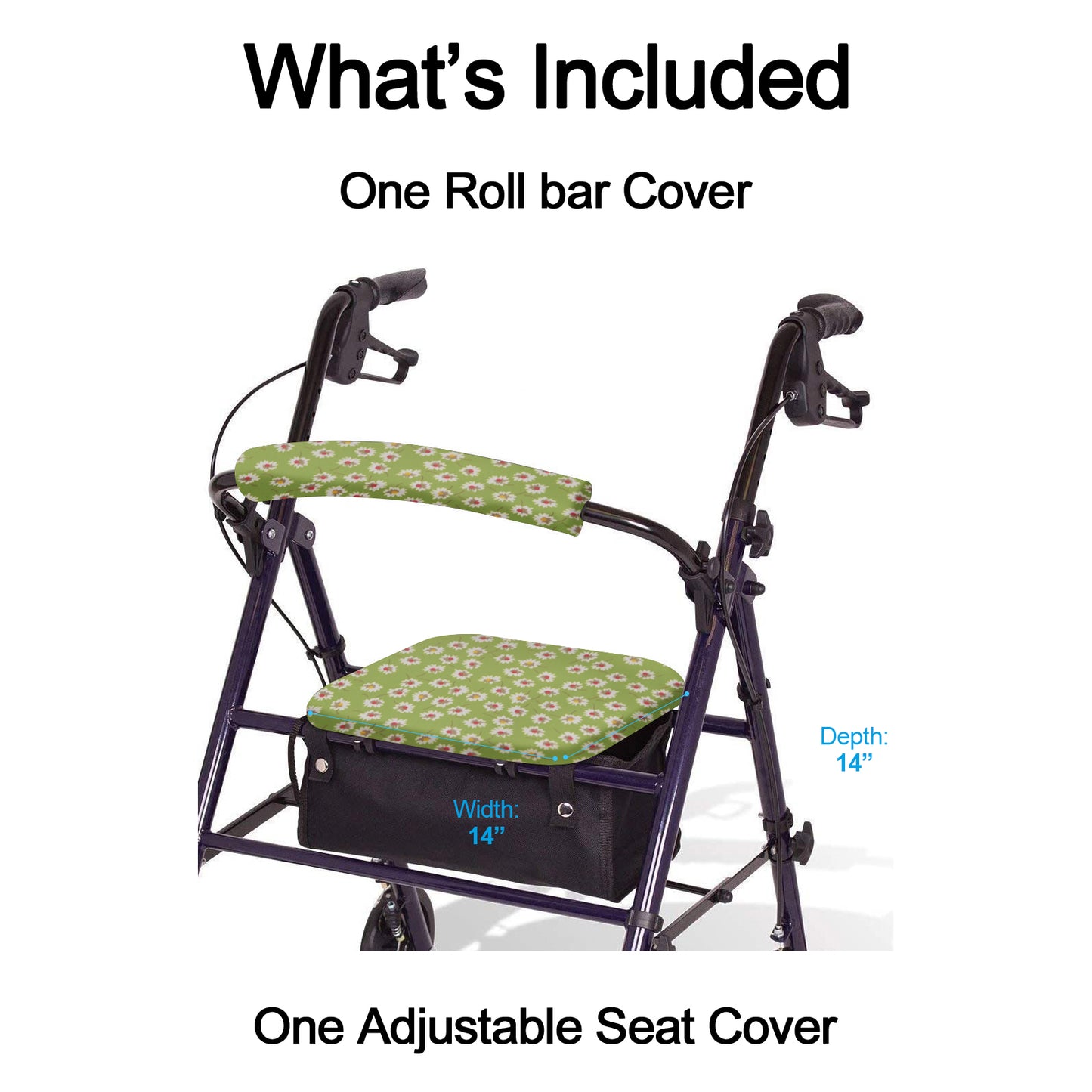 Unisex Rollator Walker Seat and Backrest Covers - Universal Soft Rollator Accessories (green flower)
