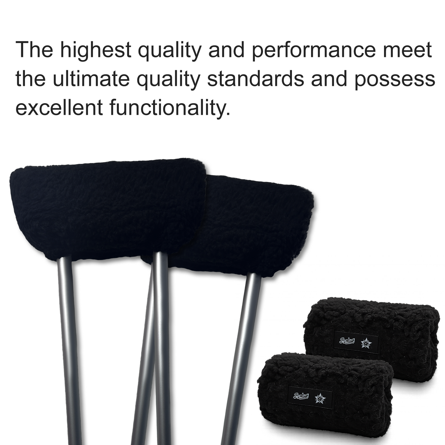 SPRING SEAON Black Sherpa Crutch Pad & Hand‑Grip Covers–Universal Fit,Cushion for Crutches