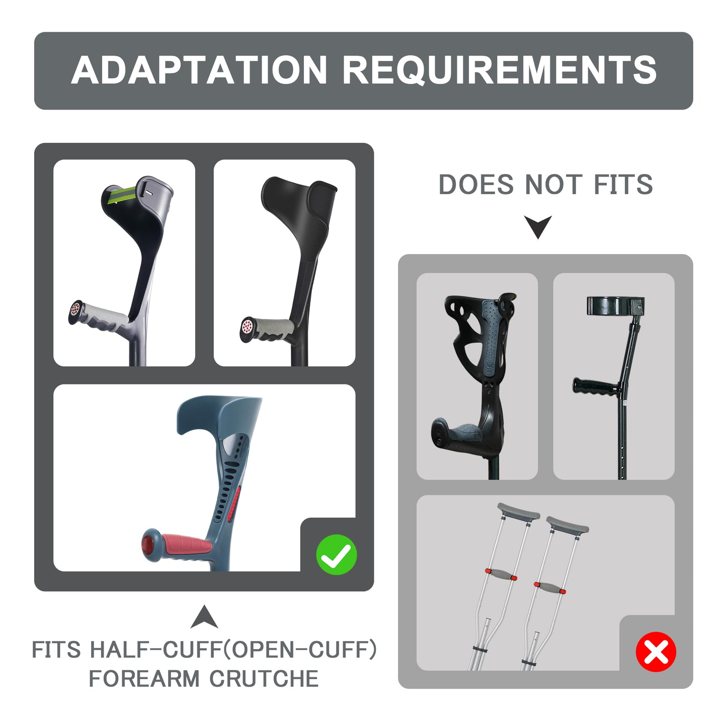 SPRING SEAON Universal Fit Open Cuff Crutch Padding (4 Units) - Soft Elbow & Hand Support