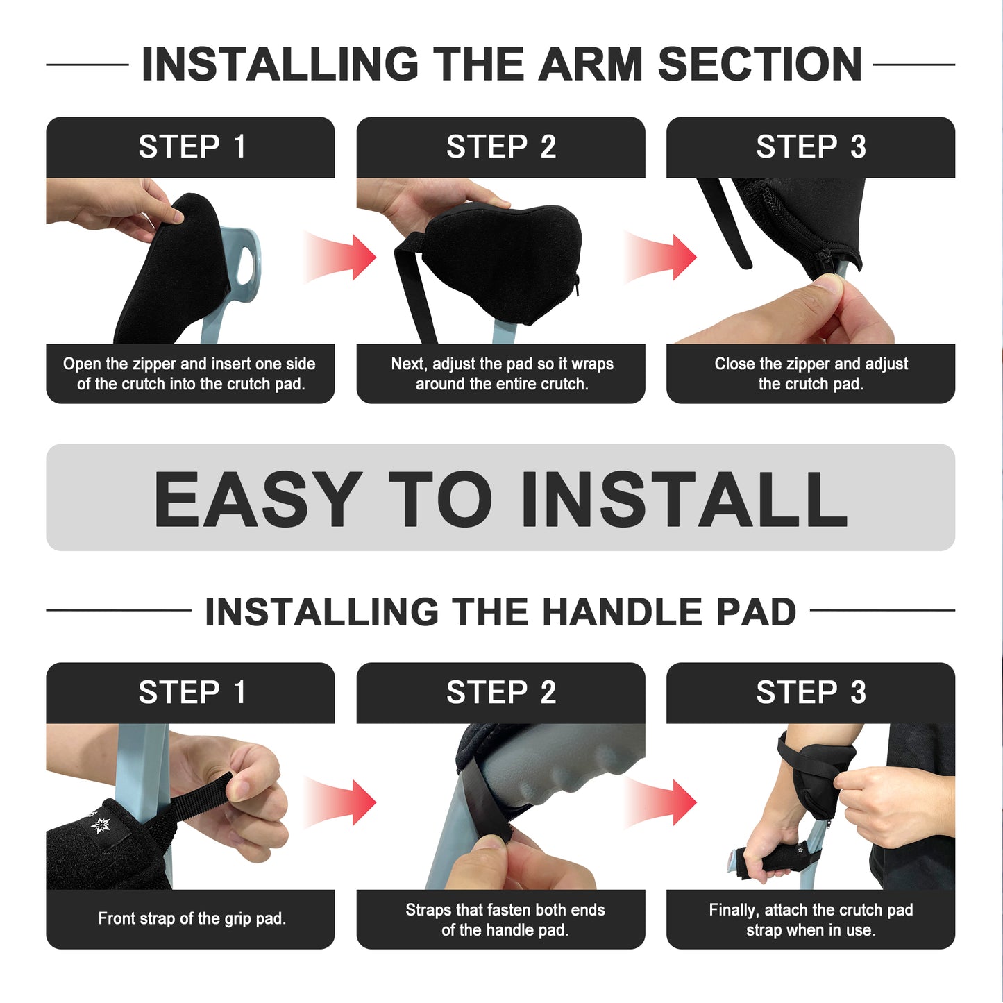 SPRING SEAON Forearm Crutch Pads - 4-Unit Set with Non-Slip Hand Grips Cover