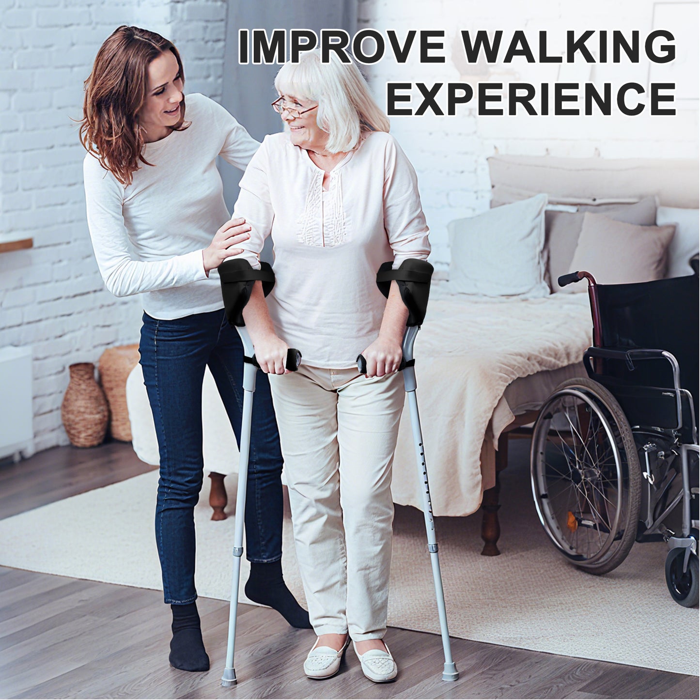 SPRING SEAON Forearm Crutch Pads - 4-Unit Set with Non-Slip Hand Grips Cover