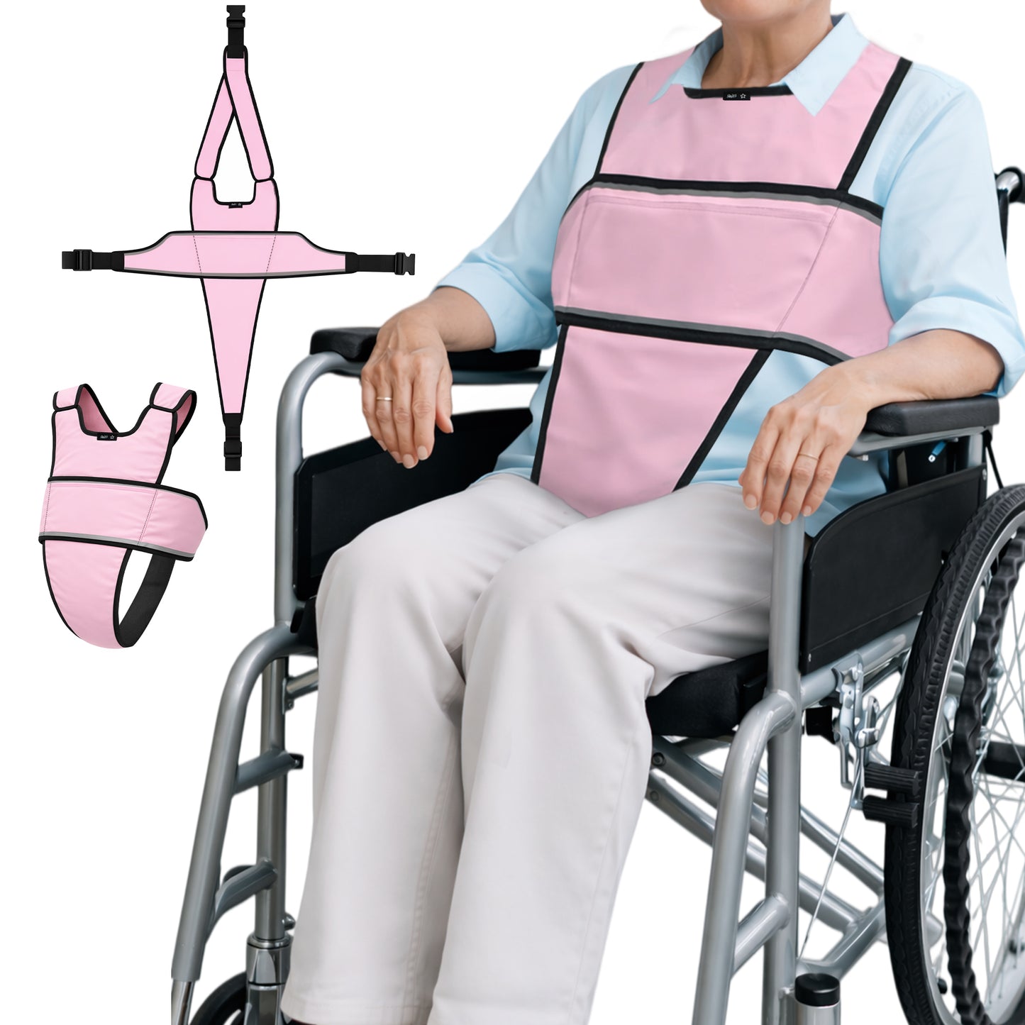 SPRING SEAON Adjustable Safety Harness for Elderly Wheelchair & Chair Care (Pink)