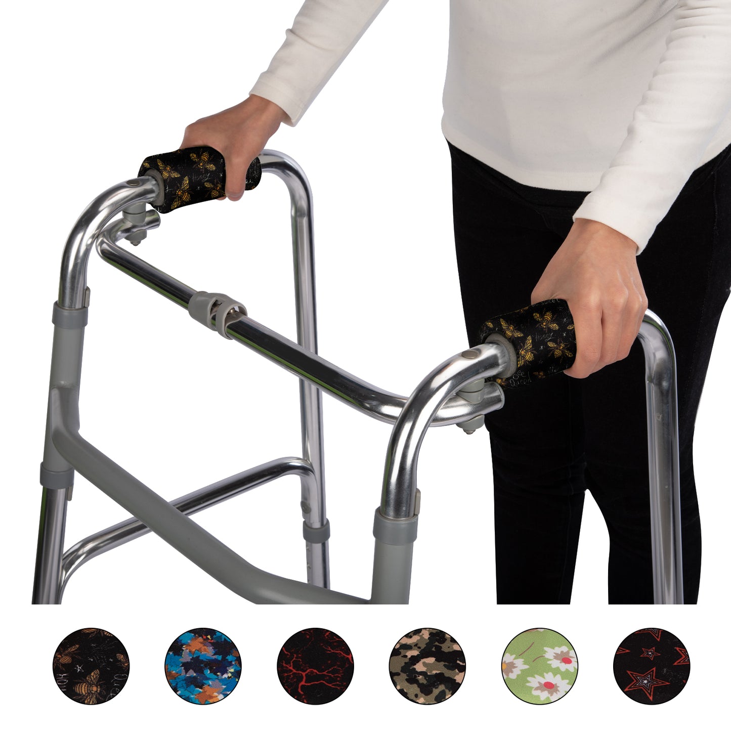 SpringSeaon Walker Hand Grip Padded Covers - Non-Slip Moisture-Wicking Cushion Bee