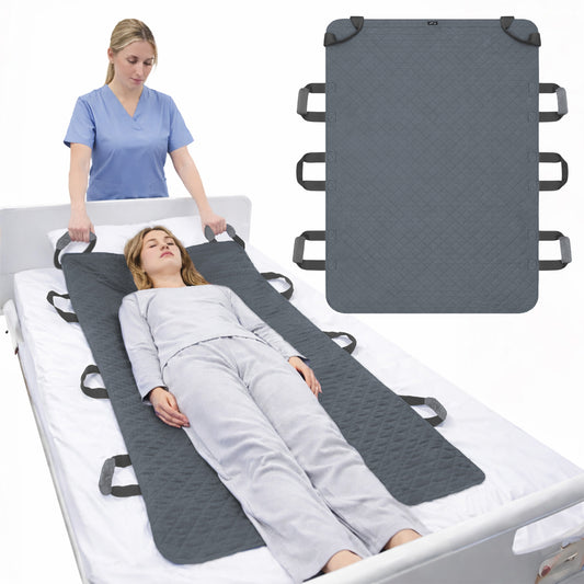 34" x 52" Positioning Bed Pad, Waterproof Transfer Sheet with 8 Reinforced Handles, Washable Reusable Patient Moving Pad(grey)