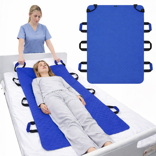 34" x 52" Positioning Bed Pad, Waterproof Transfer Sheet with 8 Reinforced Handles, Washable Reusable Patient Moving Pad(blue)