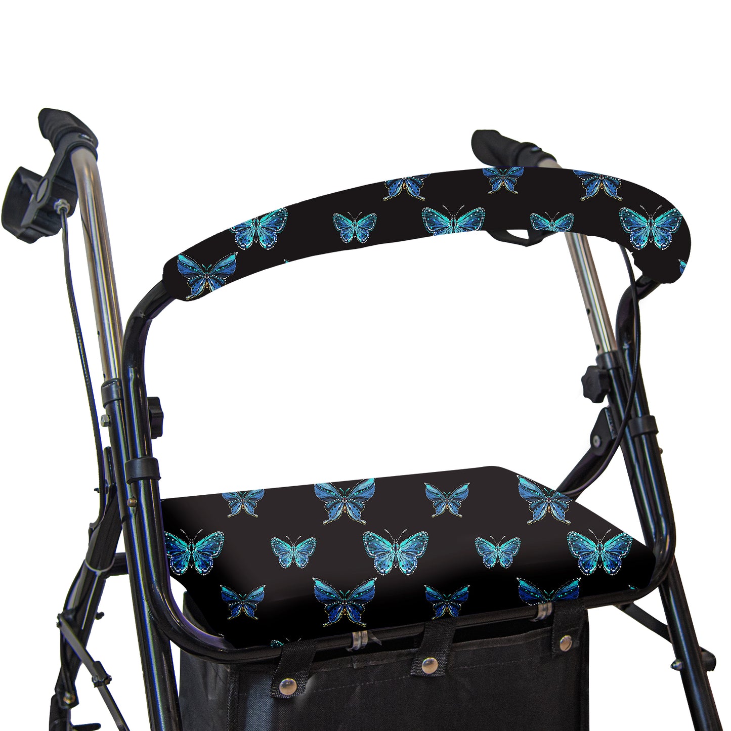 Unisex Rollator Walker Seat and Backrest Covers - Universal Soft Rollator Accessories (blue butterfly)