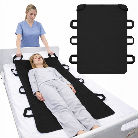 34" x 52" Positioning Bed Pad, Waterproof Transfer Sheet with 8 Reinforced Handles, Washable Reusable Patient Moving Pad(black)
