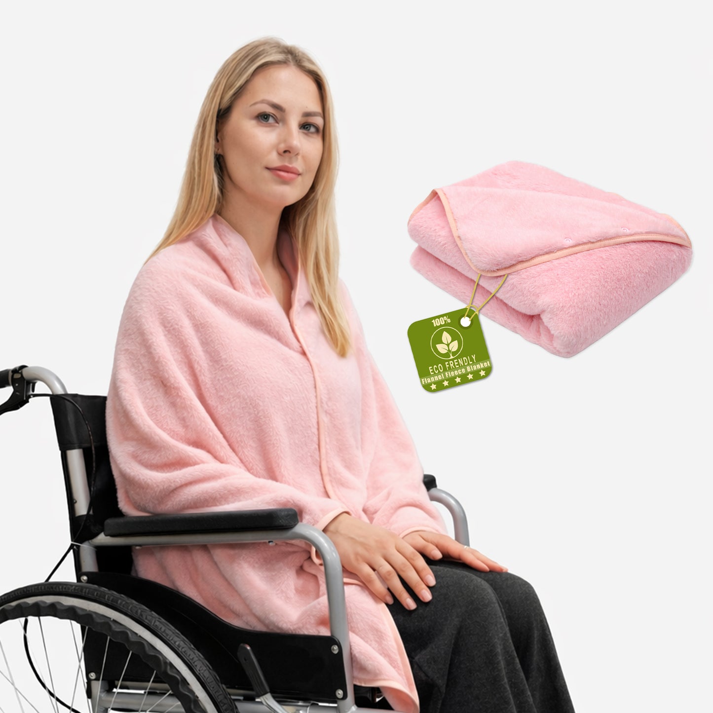 SPRING SEAON Wearable Wheelchair Blanket - Soft Fleece Shawl Poncho with Snaps Knee-Length