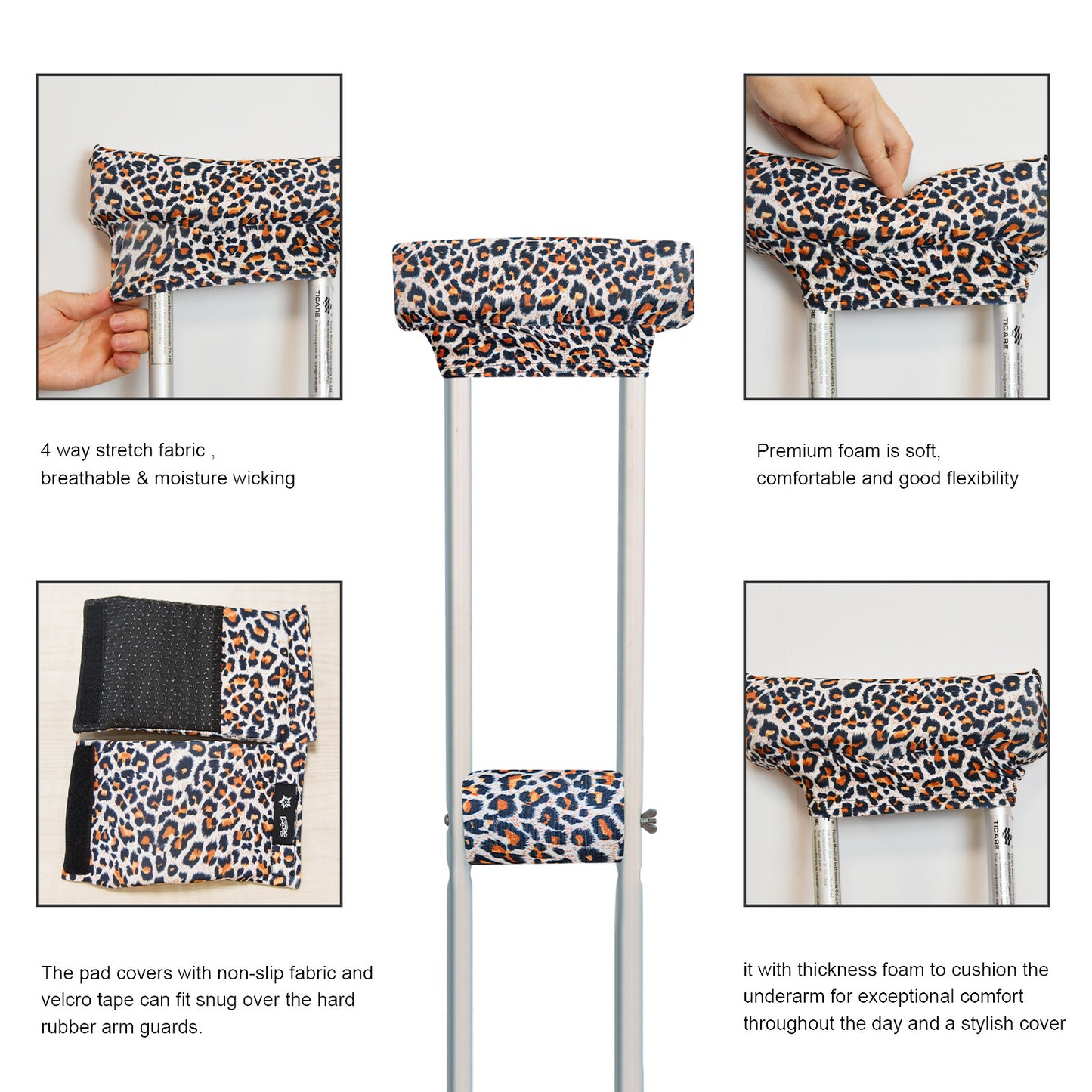 Universal Underarm Crutches Padded Crutch Pads with Hand Grips Padding Handle Covers