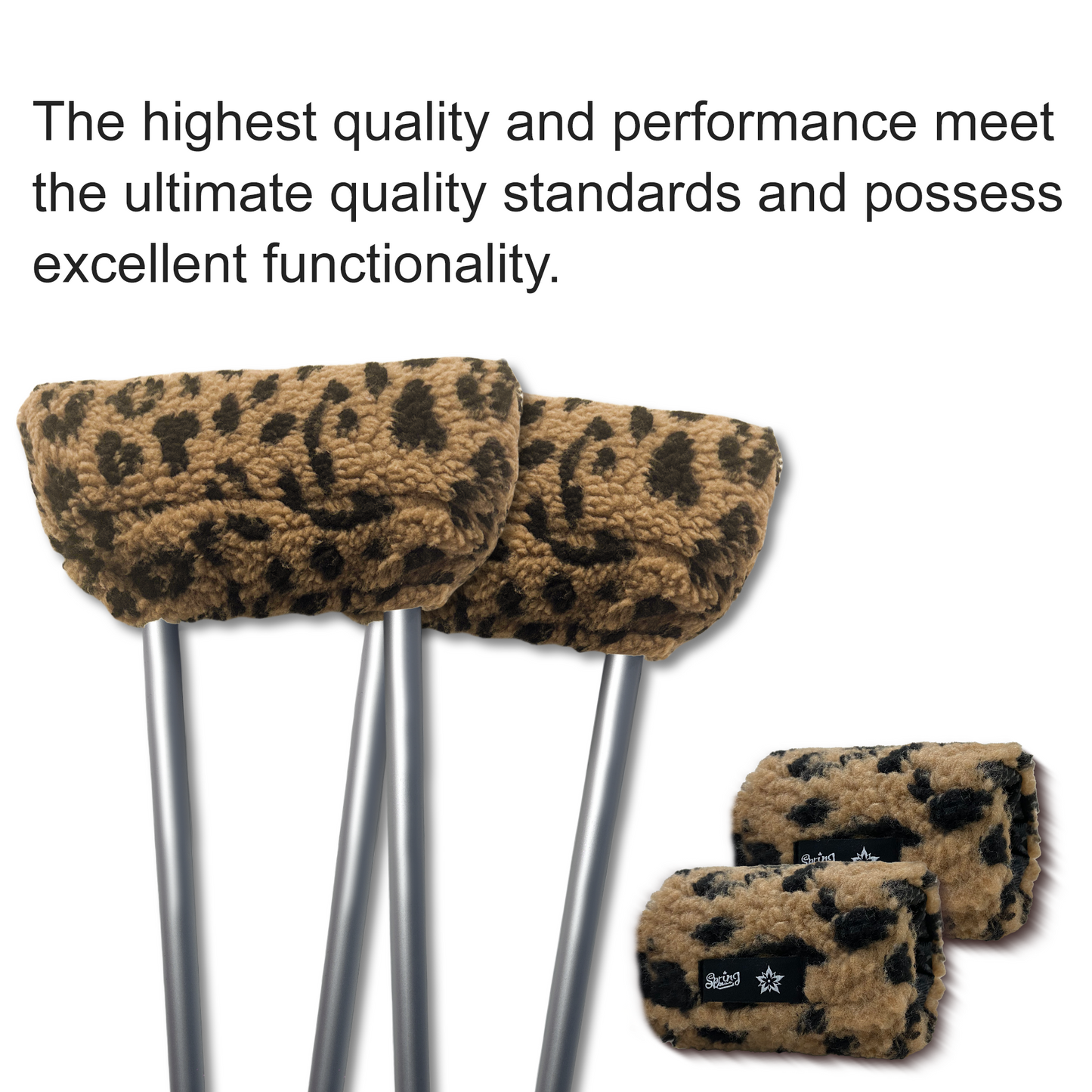 SPRING SEAON Kakhi Leopard Print Fleece Crutch Pad & Hand‑Grip Covers Cushion for Crutches