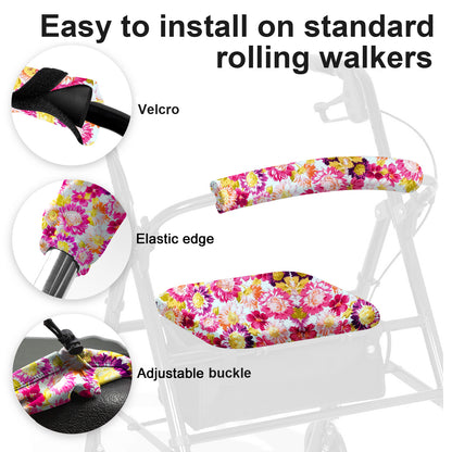 Unisex Rollator Walker Seat and Backrest Covers - Universal Soft Rollator Accessories (pink sunflower)