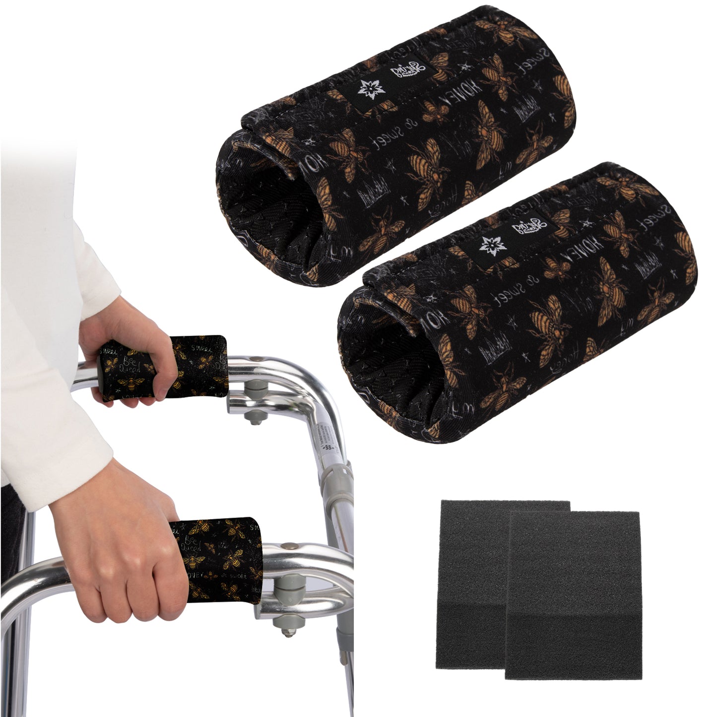 SpringSeaon Walker Hand Grip Padded Covers - Non-Slip Moisture-Wicking Cushion Bee