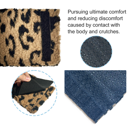 SPRING SEAON Kakhi Leopard Print Fleece Crutch Pad & Hand‑Grip Covers Cushion for Crutches