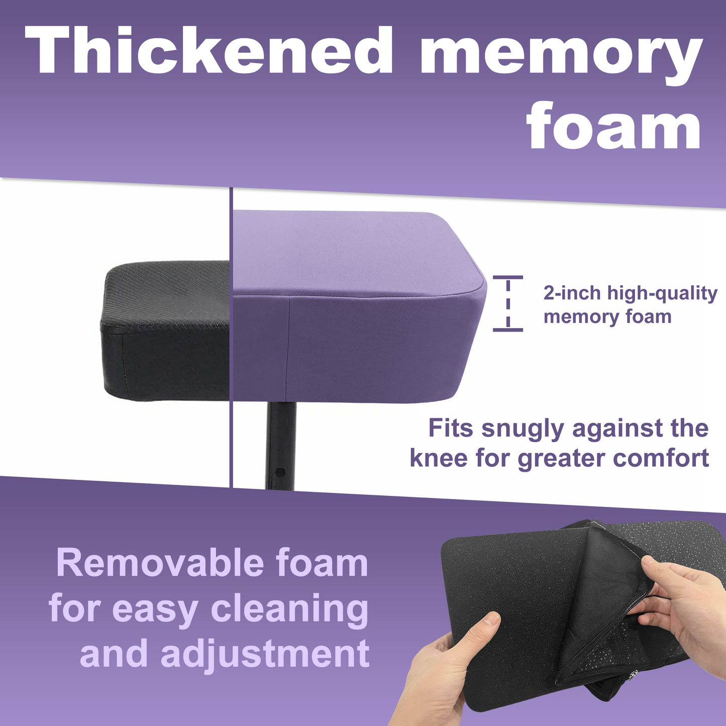 Cooling Knee Scooter Pad Cover with Memory Foam, Breathable Cushion for Summer, Fits Most Knee Walkers(Purple)