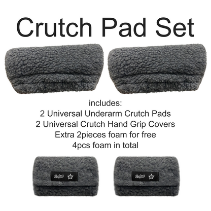 SPRING SEAON Gray Sherpa Crutch Pad & Hand‑Grip Covers Cushion for Crutches