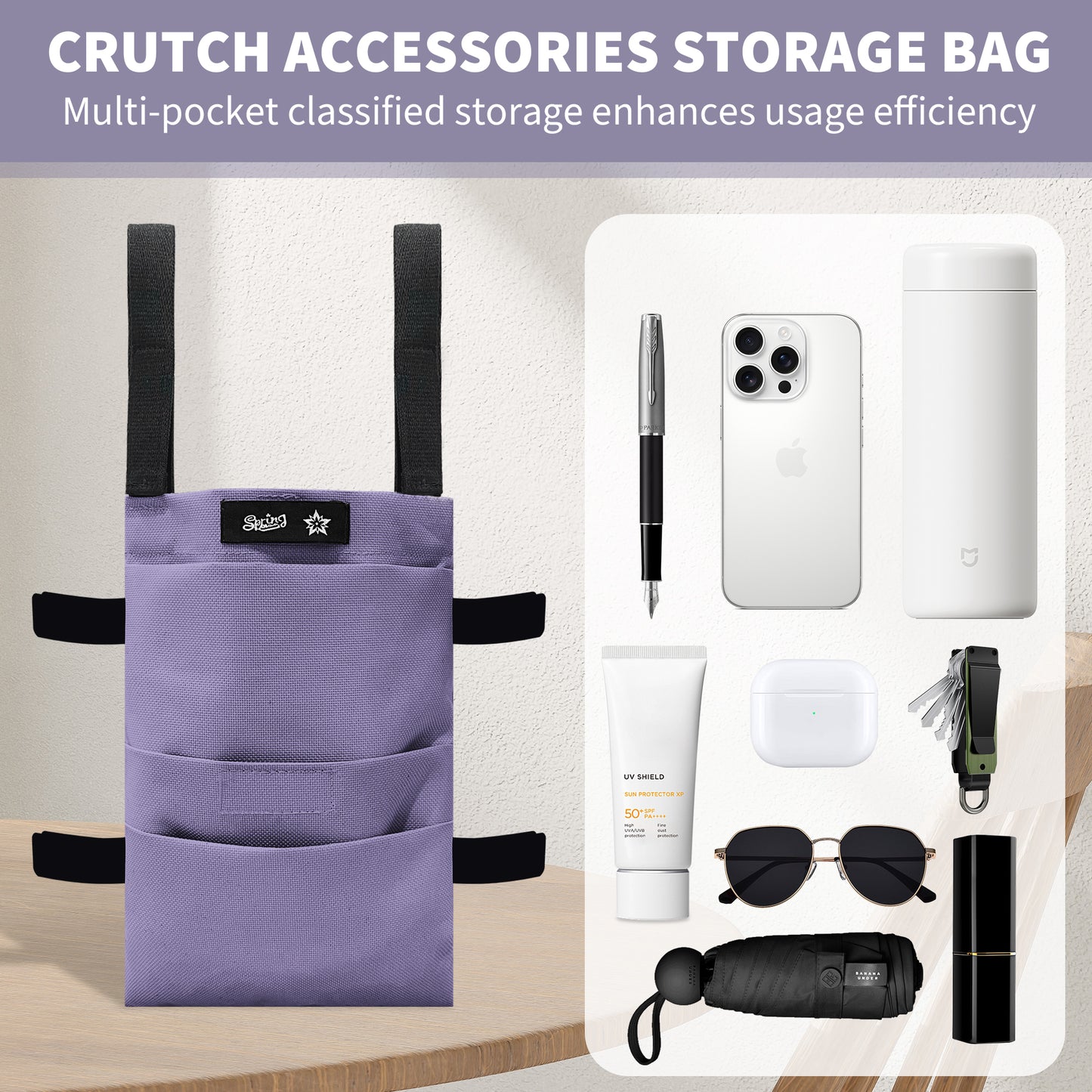 SpringSeaon Water-Proof Crutch Pouch- Lightweight Universal Storage Bag-Crutch Accessories