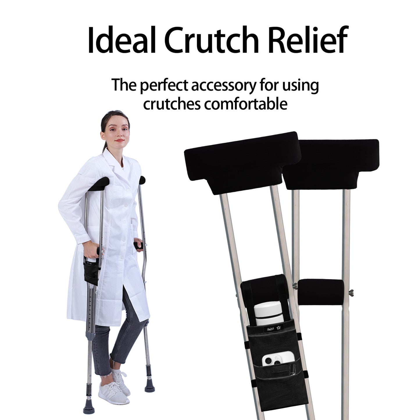 SpringSeaon Crutch Pads Set with Storage Bag Water-Resistant - Crutch Cushions Accessories