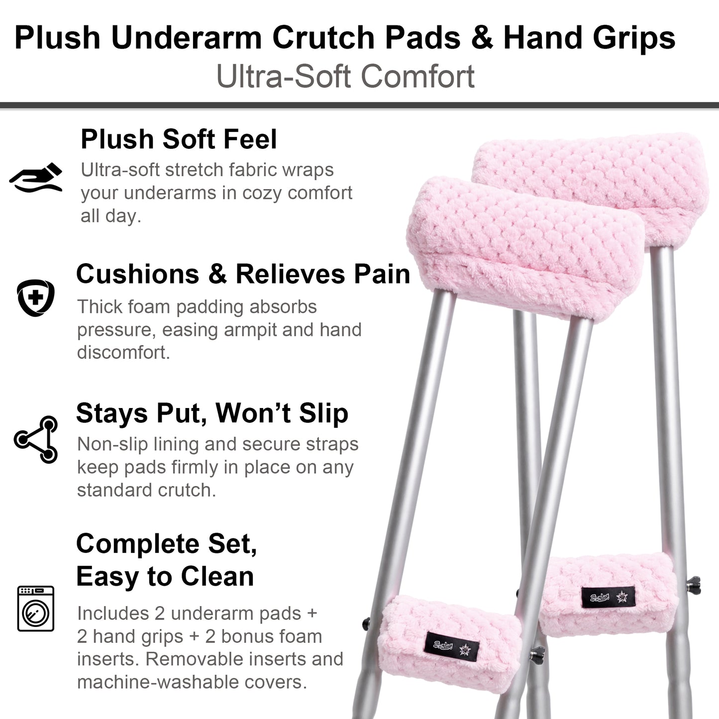 Crutch Pads and Hand Grips – Plush Soft Memory Foam Underarm Crutch Cushions