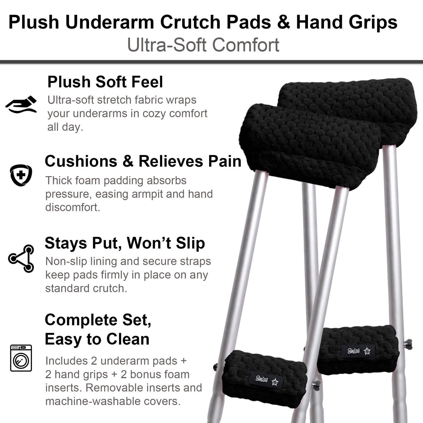 Crutch Pads and Hand Grips – Plush Soft Memory Foam Underarm Crutch Cushions
