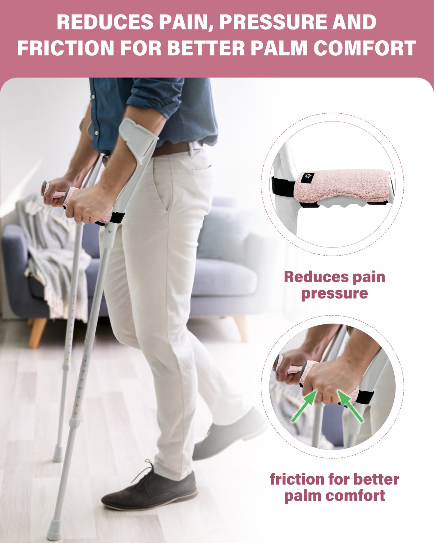 SPRING SEAON Forearm Crutch Pads Velvet – Soft Foam Covers for Elbow Crutches, Non-Slip & Comfortable, Universal Fit, Washable, 2 Pack