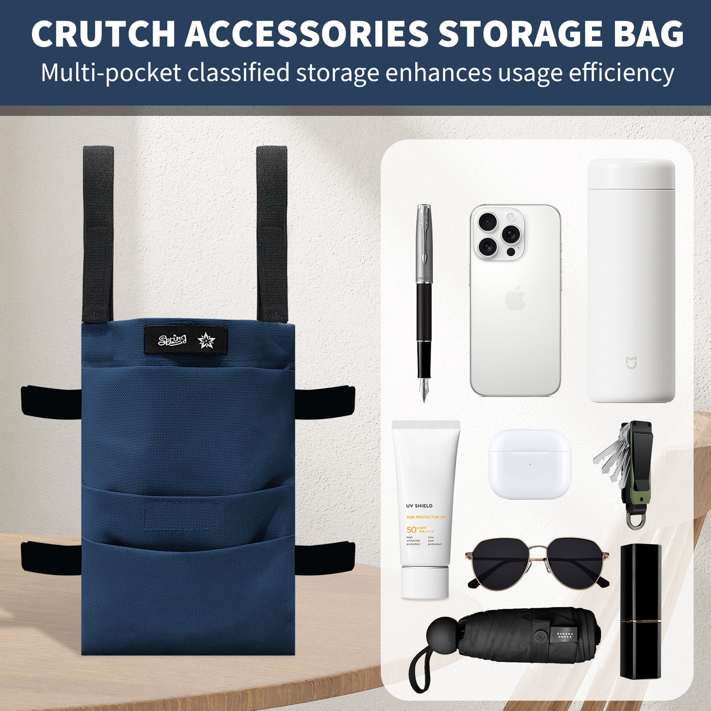 SpringSeaon Water-Resistant Crutch Pouch- Lightweight Universal Storage Bag-Crutch Accessories