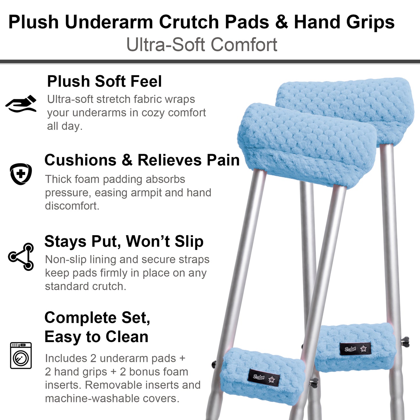 Crutch Pads and Hand Grips – Plush Soft Memory Foam Underarm Crutch Cushions