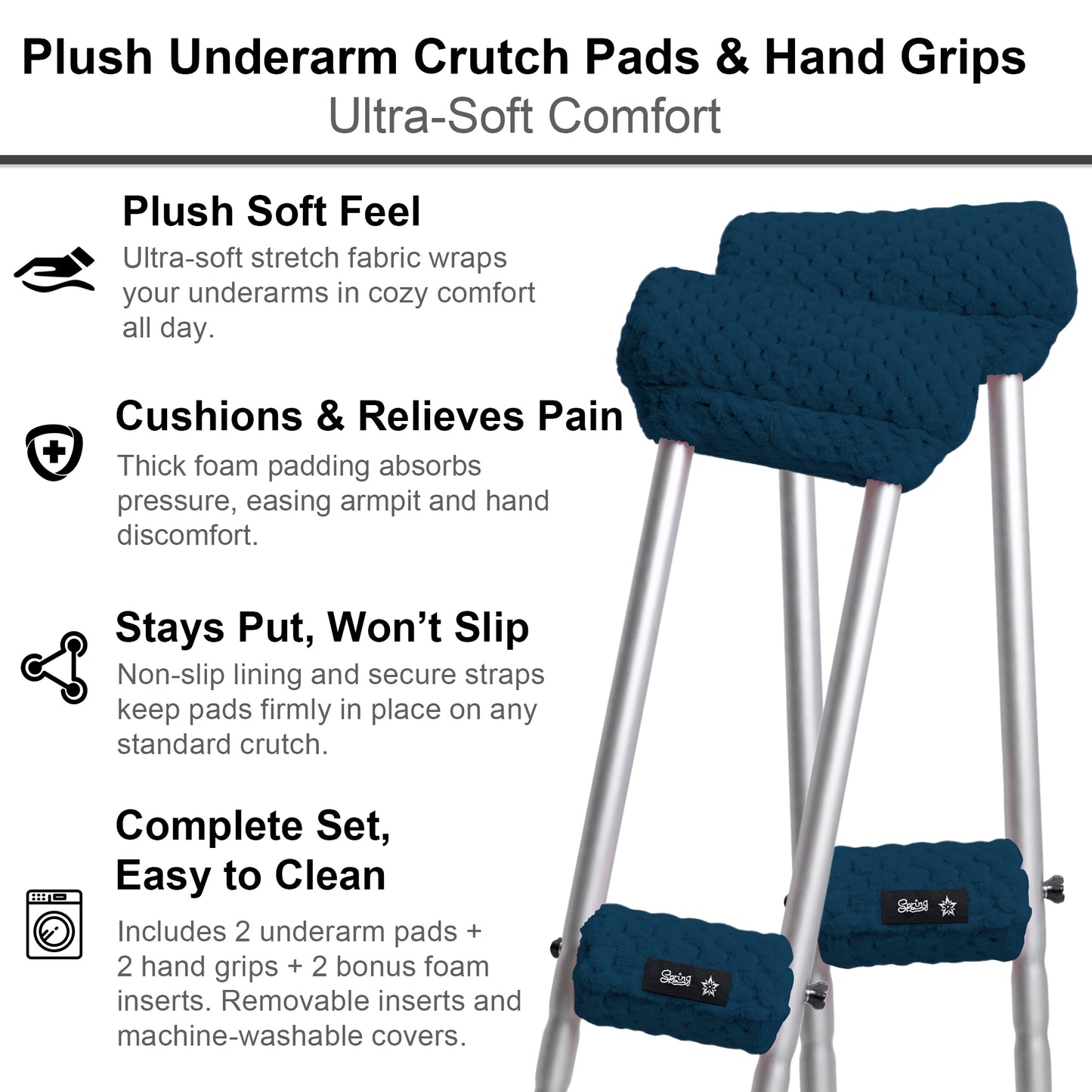 Crutch Pads and Hand Grips – Plush Soft Memory Foam Underarm Crutch Cushions
