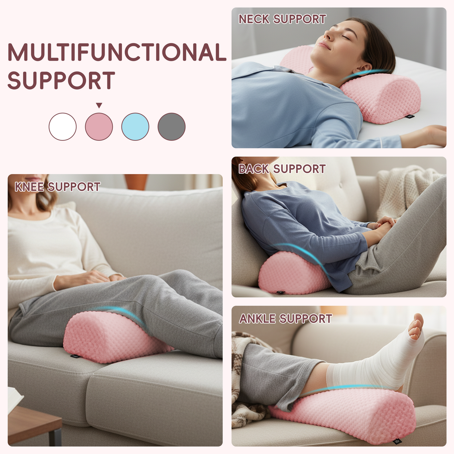 Memory Foam Knee Pillow for Back Sleeping - Half Moon Bolster Leg Support 17"x7.5"x4.3"