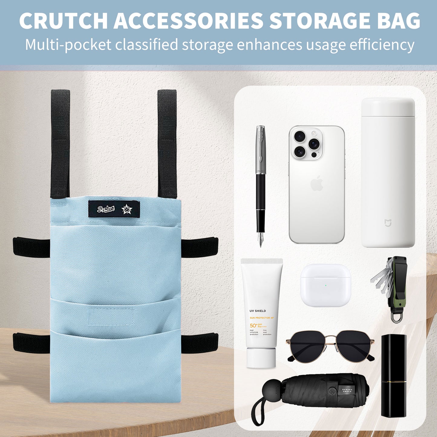 SpringSeaon Water-Proof Crutch Storage Bag- Lightweight Universal Crutches Pouch