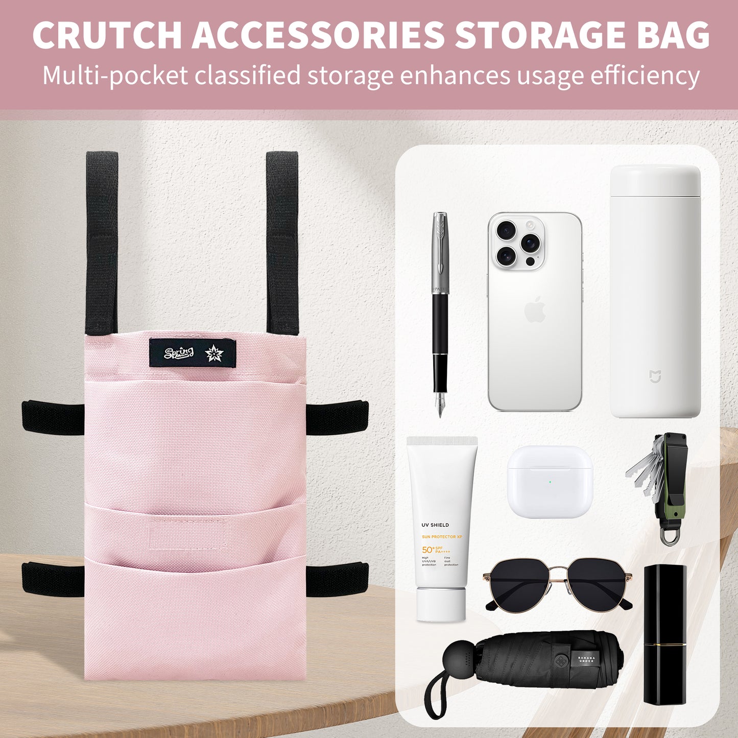 SpringSeaon Water-Resistant Crutch Bag - Lightweight Universal Storage Pouch-Crutch Accessories