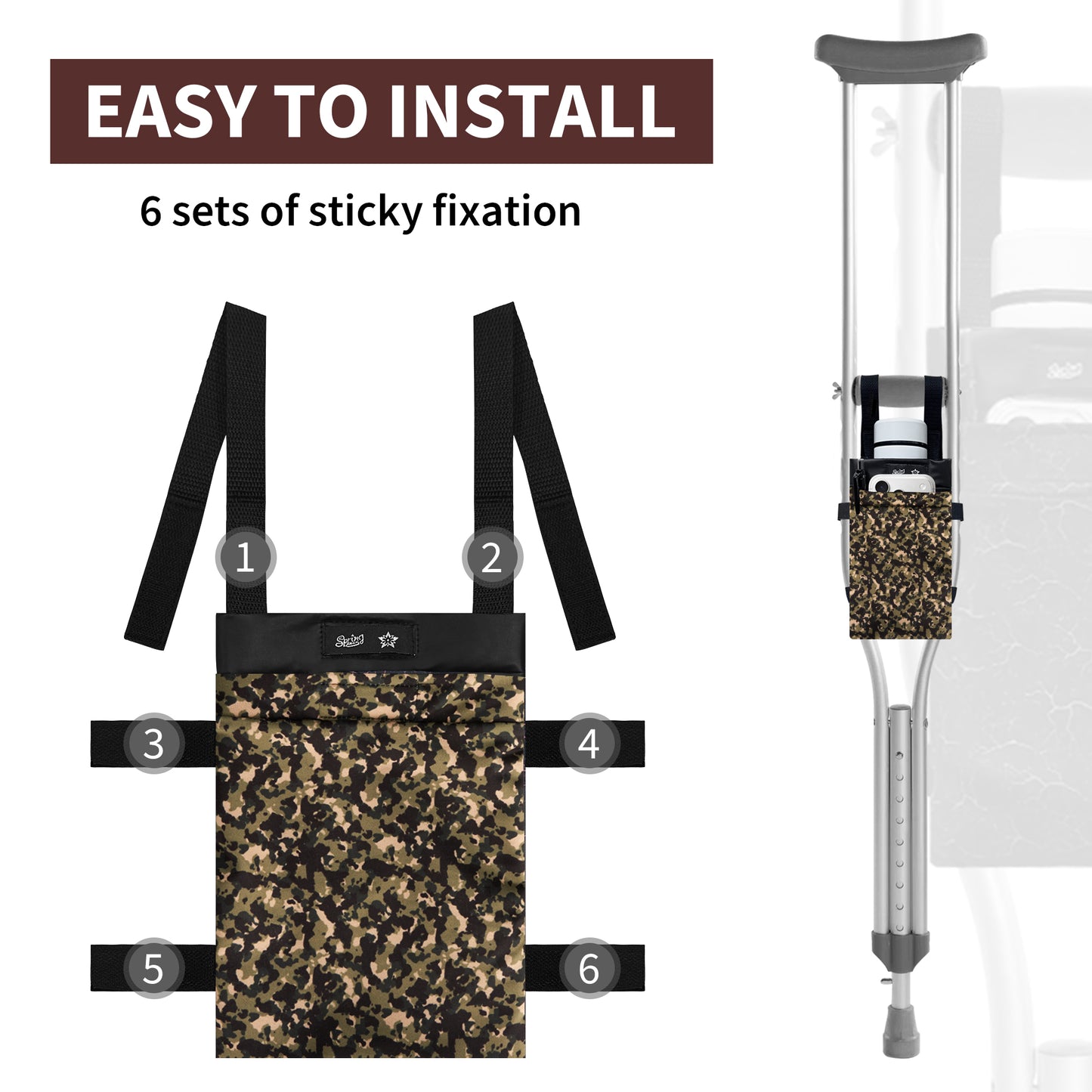 SpringSeaon Lightweight Crutch Storage Pouch,Water-Proof Crutch Bag-Crutches Accessories-Camo