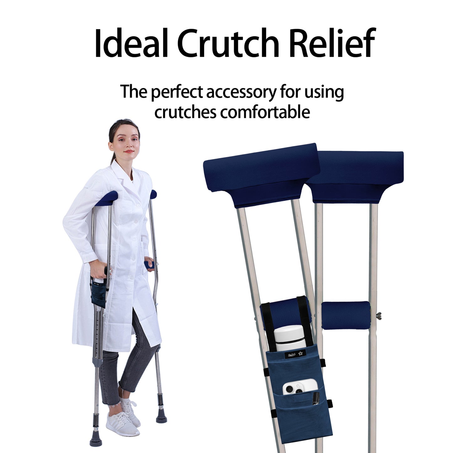 SpringSeaon Underarm Crutch Pads Set with Storage Bag Water-Resistant - Crutch Cover Accessories