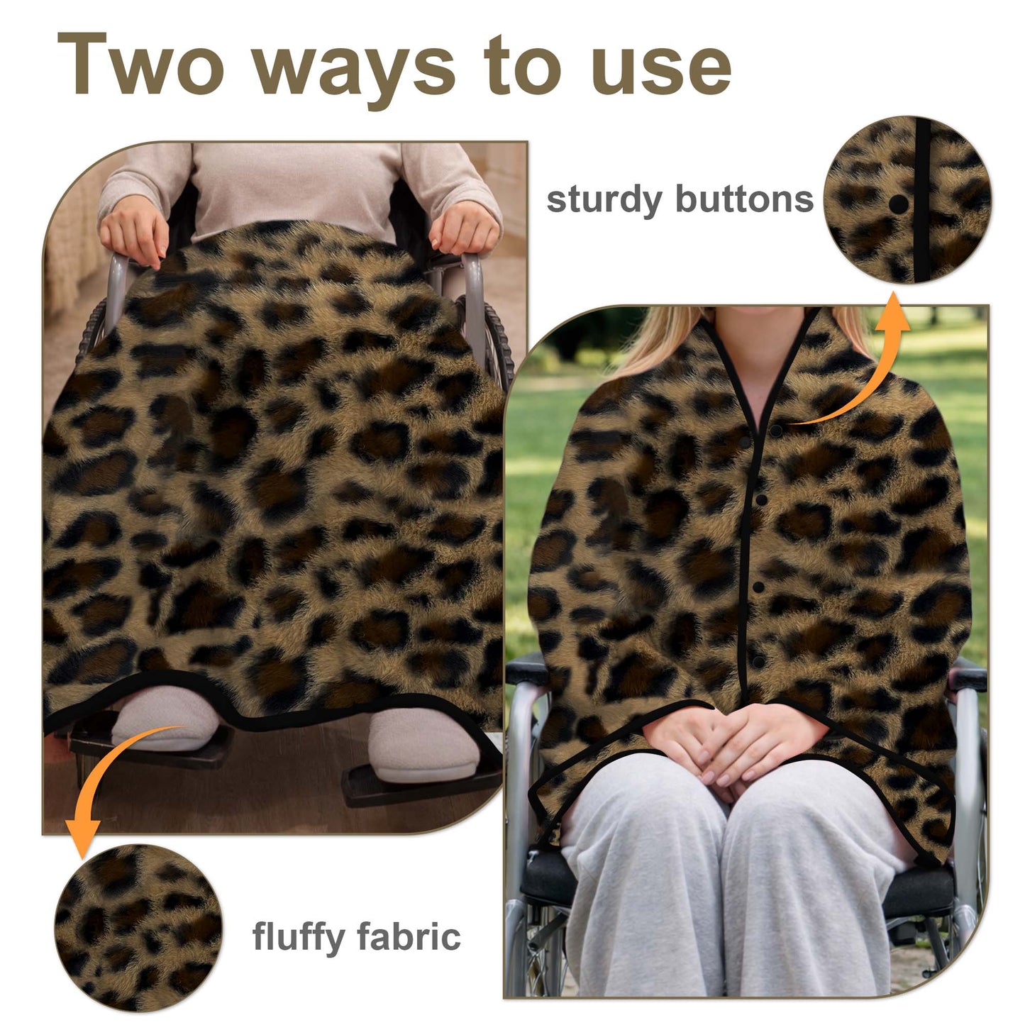 SPRING SEAON Wearable Wheelchair Blanket - Soft Fleece Shawl Poncho with Snaps Knee-Length