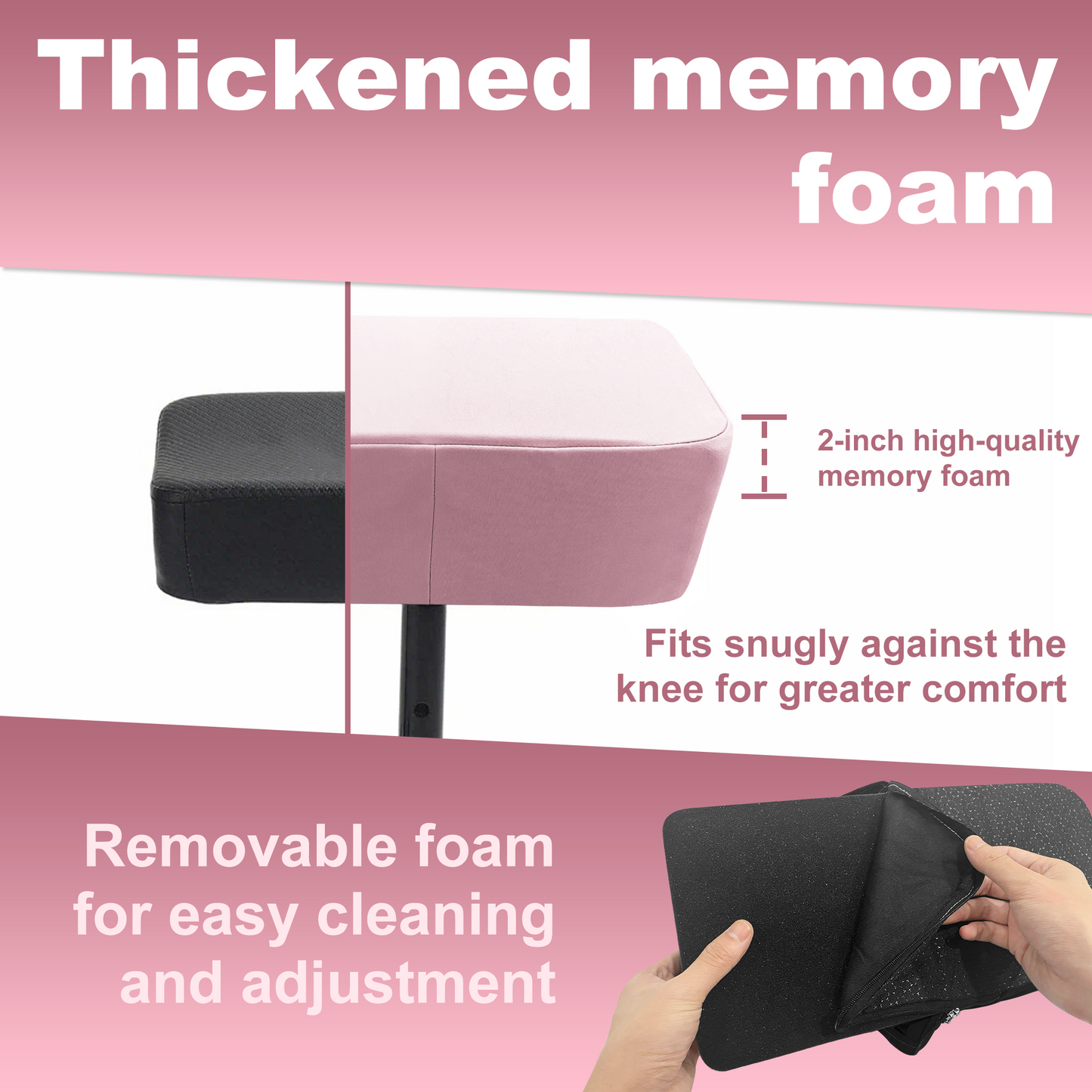 Cooling Knee Scooter Pad Cover with Memory Foam, Breathable Cushion for Summer, Fits Most Knee Walkers(Pink)
