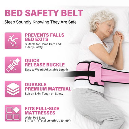 SPRING SEAON Bed Support Strap - Adjustable Positioning Belt for Bed & Wheelchair, 51.7 * 7" Padded Waist Belt Pink