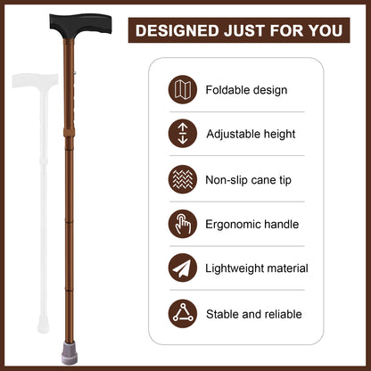 SpringSeaon Folding Walking Cane - Durable Lightweight Adjustable Stick for Travel & Daily Mobility(bronze)