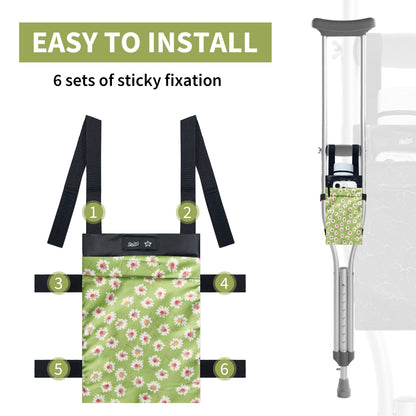 SpringSeaon Lightweight Crutch Storage Pouch,Water-Proof Crutch Bag-Crutches Accessories-Green flower