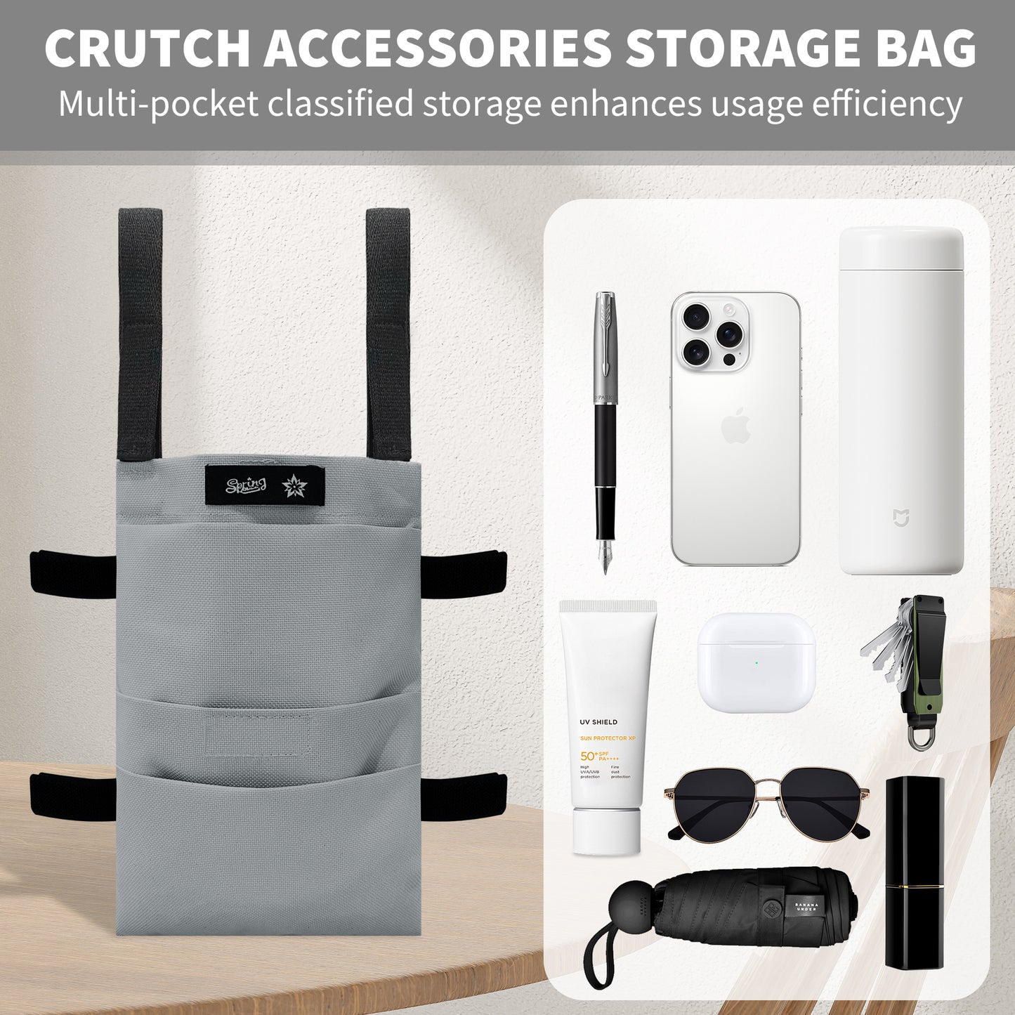 SpringSeaon Water-Resistant Crutch Pouch- Lightweight Universal Storage Bag-Crutch Accessories