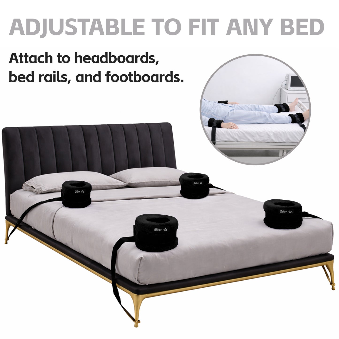 SPRING SEAON Bed Safety Straps (4 Pack) - Soft Padded Limb Holders with Quick-Release Buckles