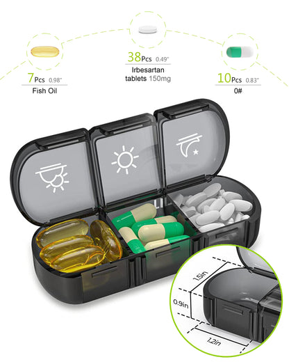 SPRING SEAON Weekly Pill Organizer Travel Pill Case Vitamins Box for Pills 3 Times a Day Extra Large Capacity Durable Hinge Easy Open Lids Medicine Container (Black & Colorful Options)