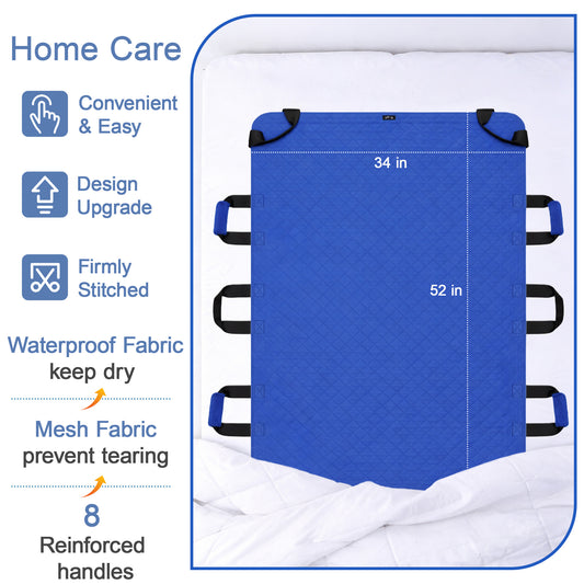 SPRING SEAON 34" x 52" Positioning Bed Pad, Waterproof Transfer Sheet with 8 Reinforced Handles
